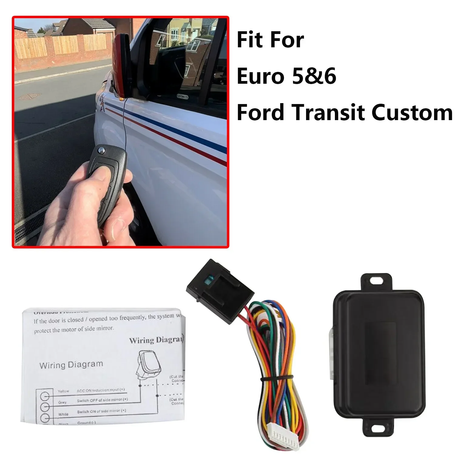 1SET For Ford Transit Custom Automatic Folding Mirror on Lock / Unlock Loom Kit Car Accessories