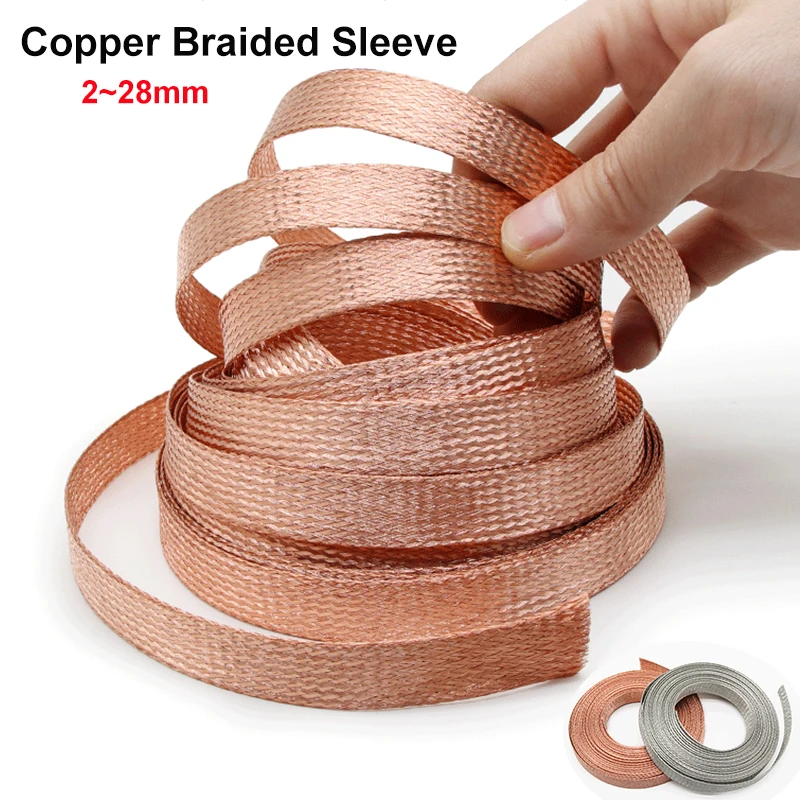 

1/2/5M Copper Braided Cable Sleeve Tinned Plating 2~28mm Metal Sheath Screening Signal Wire Shielded Cable Protector Wrap Pipe