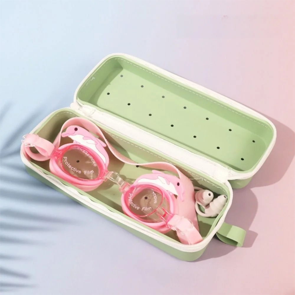 Large Capacity Silicone Goggles Case Double-sided Drain Hole Swimming Glasses Box Anti-Scratch Zipper Closure