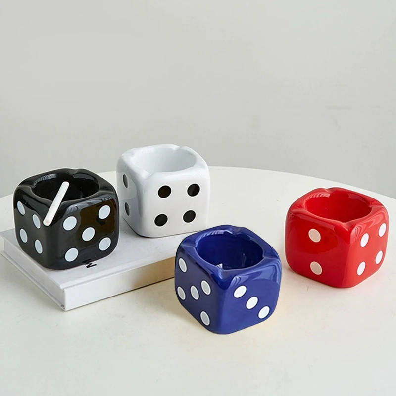 1PC Procelain Dice Ashtray Modern Home Living Room Decor Office Desk Accessories Decoration Mini Dice Ashtray Ash Storage Box