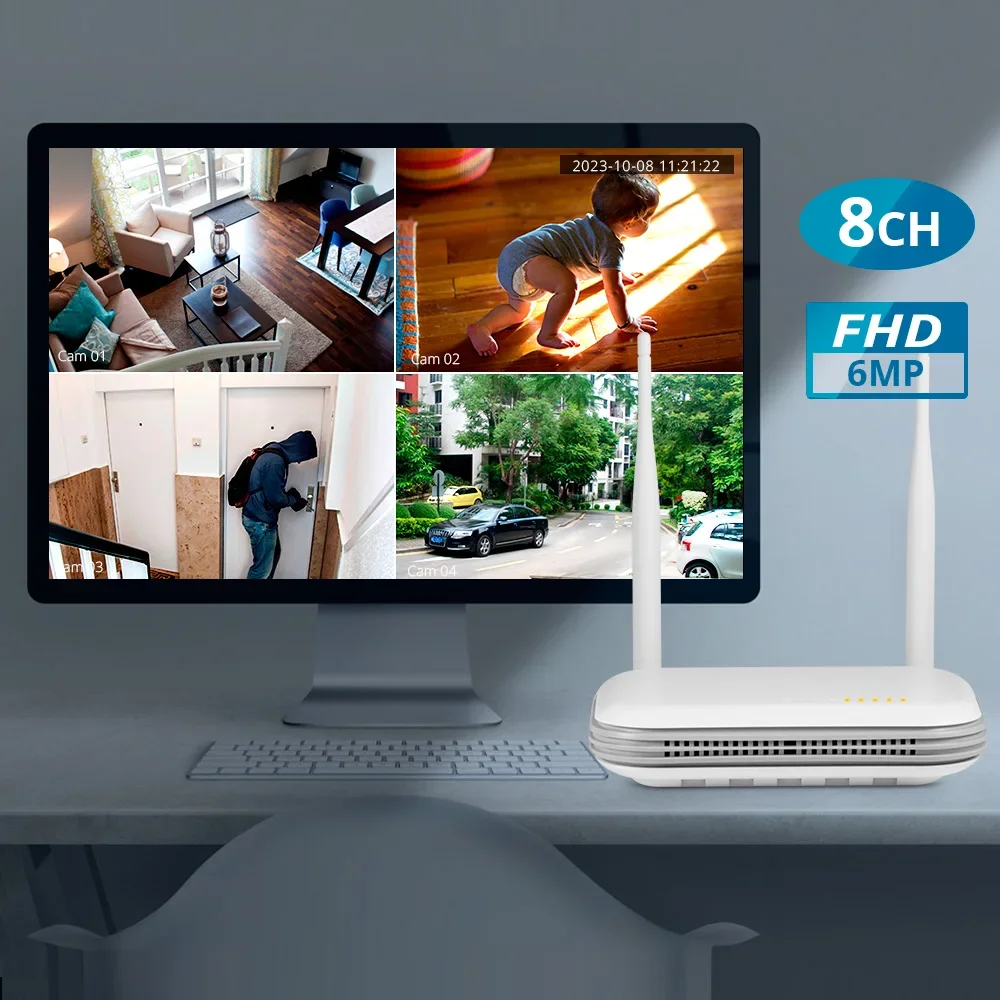 YYHC-WIFI camera Home Security System 8CH Outdoor indoor video dual screen network camera CCTV