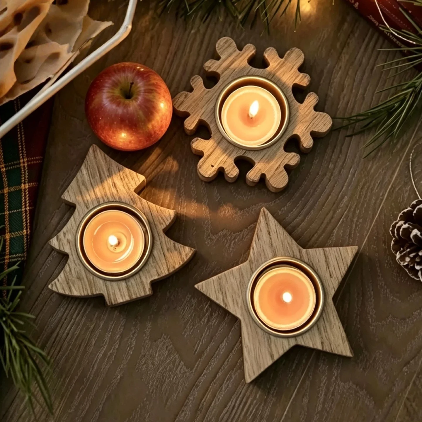 Xmas Wooden Snowflake Candlestick Christmas Tree Shape Candle Holder for Home Decoration 2026 Navidad Kerst Noel New Year Decor