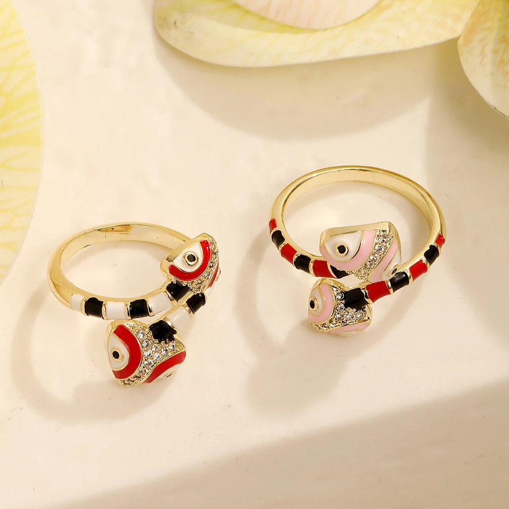 BenS Double Snake Head opening rings for women Enamel Dripping oil Heart snake girls rings Fashion Jewelry wholesale R08