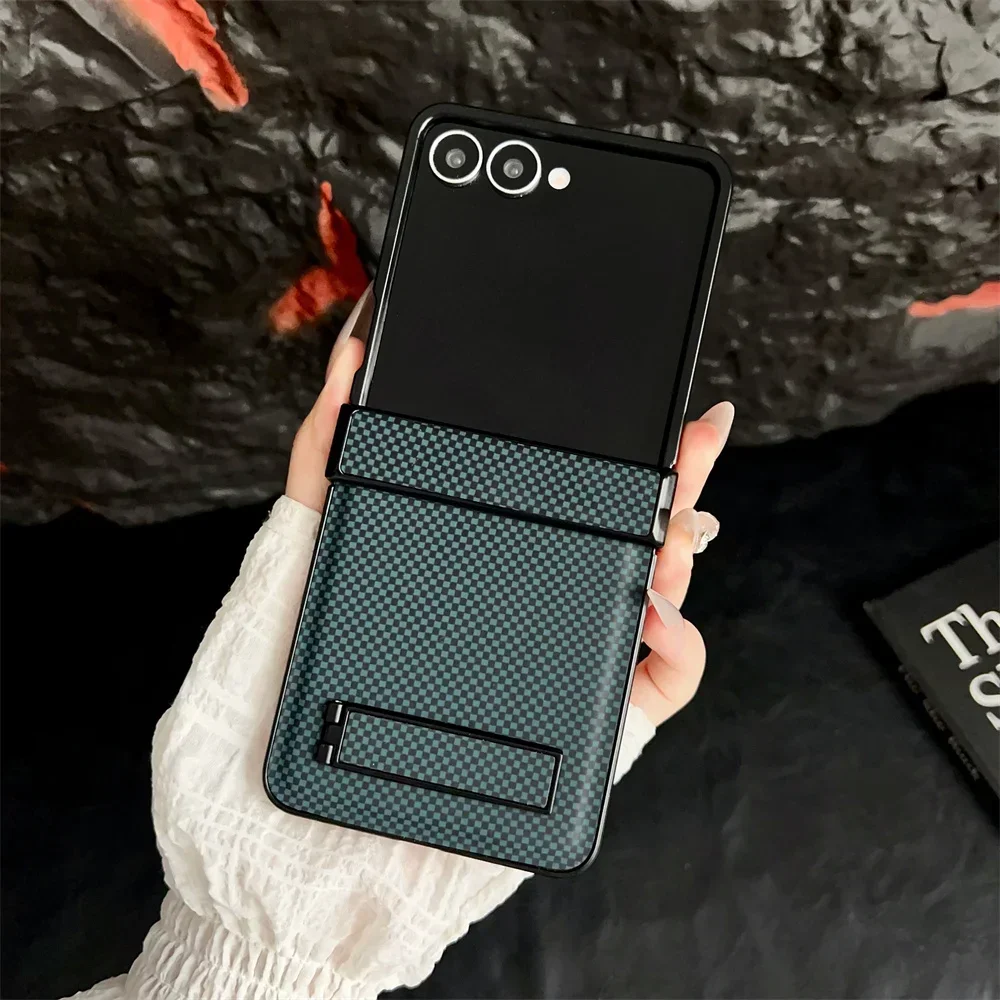 Carbon Fiber Leder Stand Case für Samsung Galaxy Z Flip 7 FE 6 5 4 3 Flip6 Flip5 Flip7 Scharnier Schutz Abdeckung