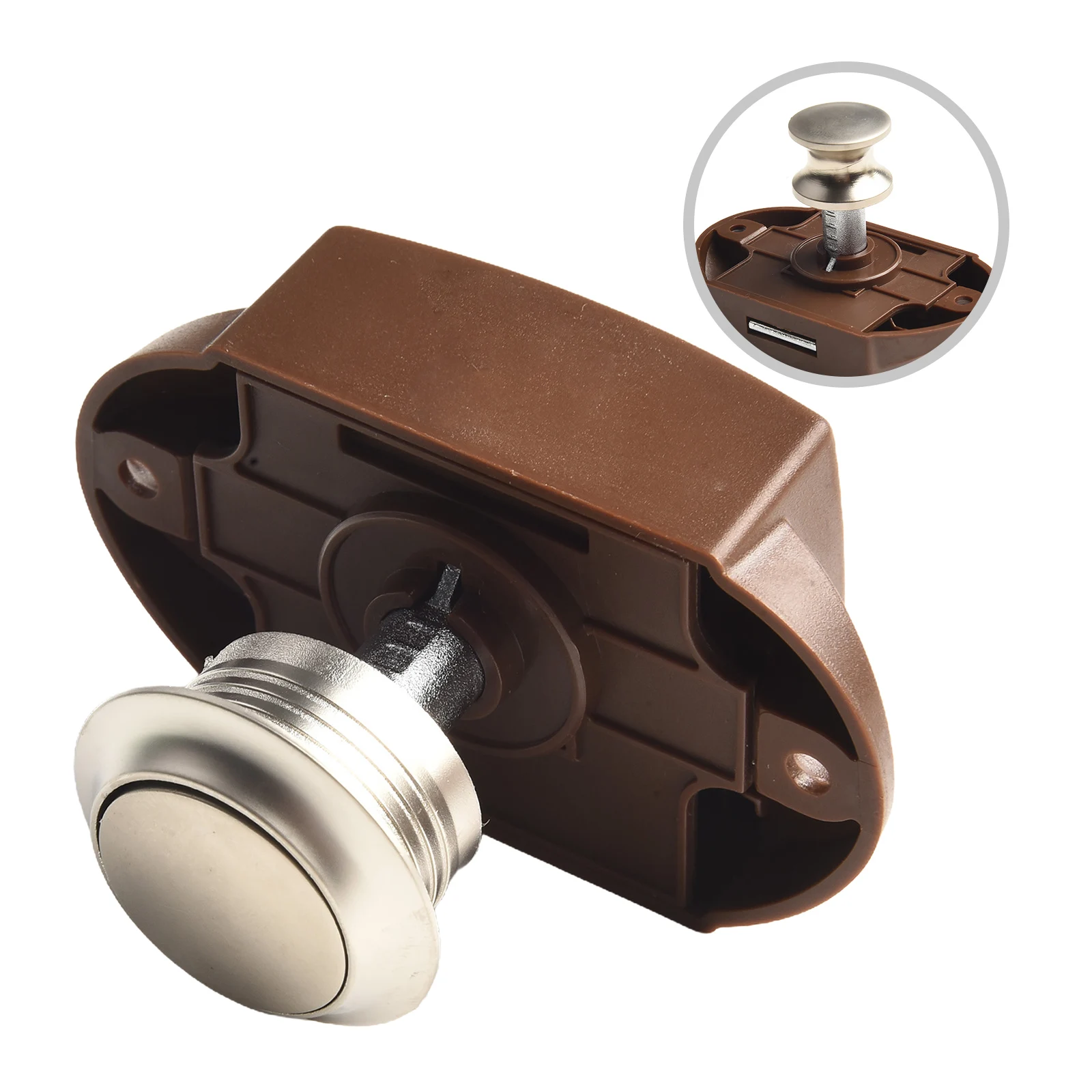 Boat and RV Push Button Catch Lock with Latch Knob for Cabinet and Drawer Doors Designed for Stability During Movement