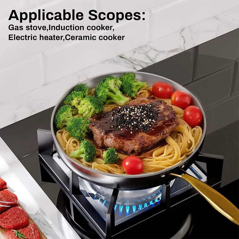 316 Stainless Steel Frying Pan Steak Pot Uncoated Kitchen Wok Non-stick Skillet Fried Steak For Gas Stove Induction Cooker