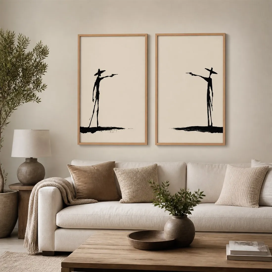 Cowboy Stand Off Set of 2 Prints,Canvas Wall Print,Modern Art Illustration,High‑Grade Home Decoration Artwork for Bedroom