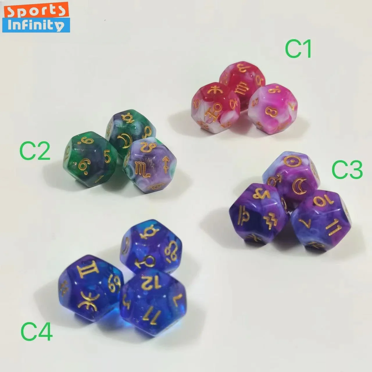 

3pcs of 12 Sided Zodiac Signs Lucky Dice Zodiac Numbers Dice Mixed Color Dice Set for Astrologers Constellation Divination