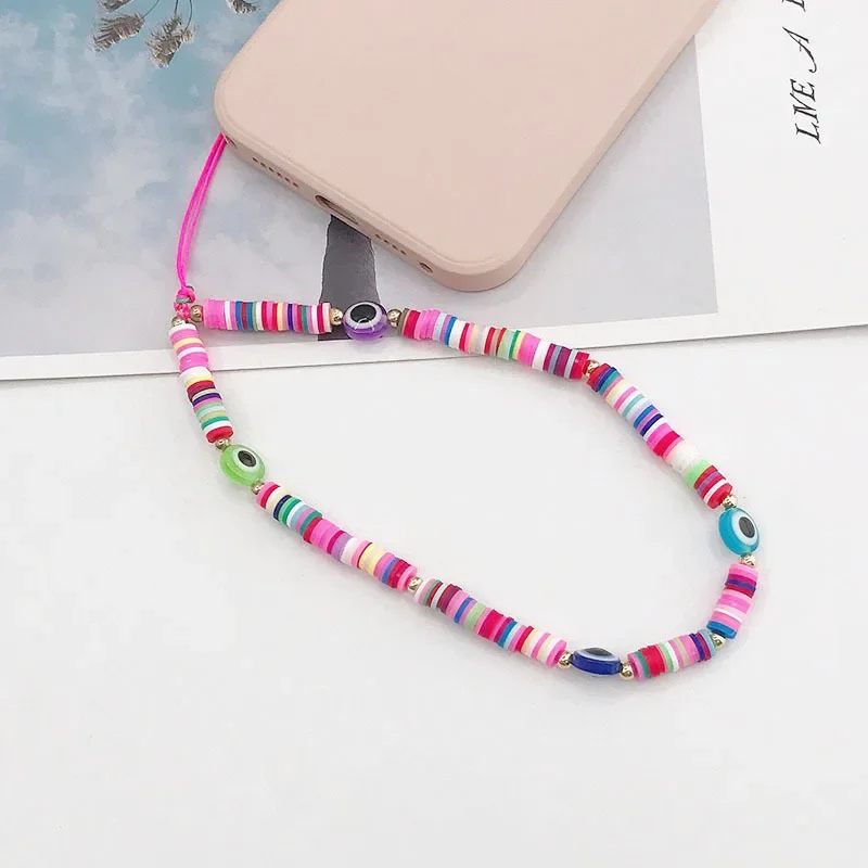 Acrylic Stars Love Bear Phone Chain Lanyard Jewelry for Women Hand Beaded Phone Case Cord Clay Devil Eye Charm Phone Accessories view 6