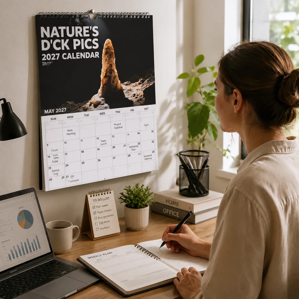 1pc 2027 Wall Calendar Nature Jokes Daily Planner Calendar For Reading Perfect Gift Birthday Christmas & New Year Birthday