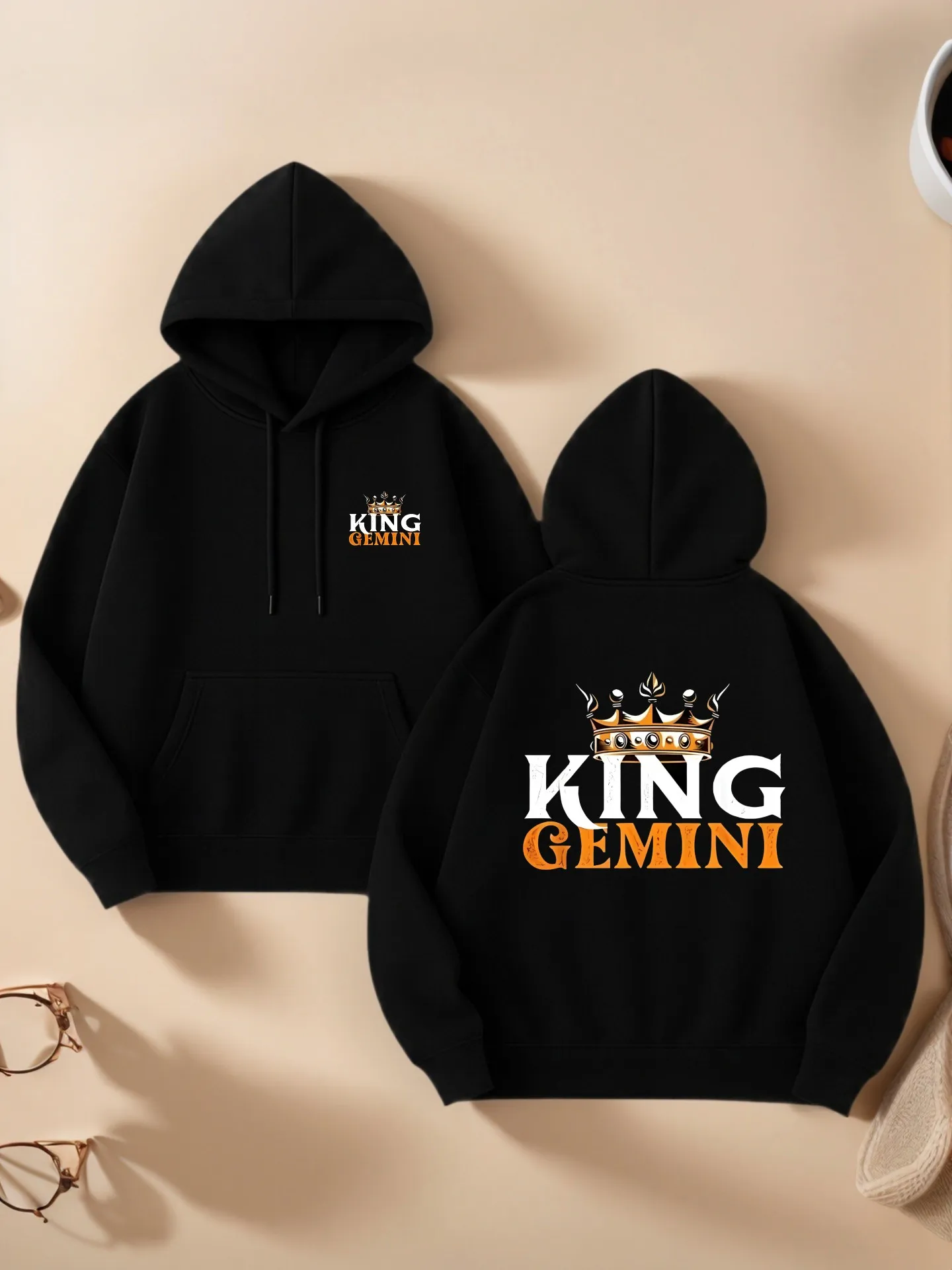 Graphic Hoodie Women, King Gemini Print, Streetwear Aesthetic, Cotton Blend, Casual Everyday Wear, For Young Men