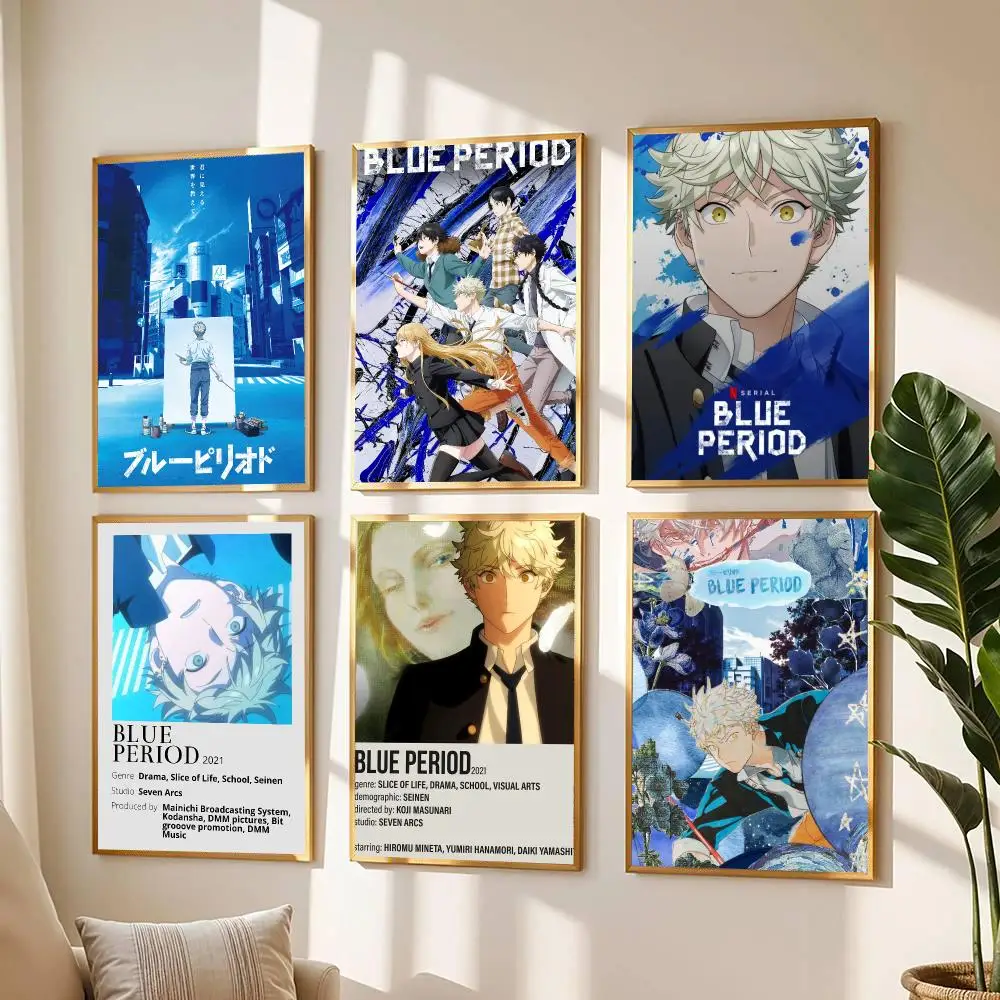 anime B-Blue Period-D Painting Calligraphy Boho Botanical Decor for Living Room  Elegant Home Style