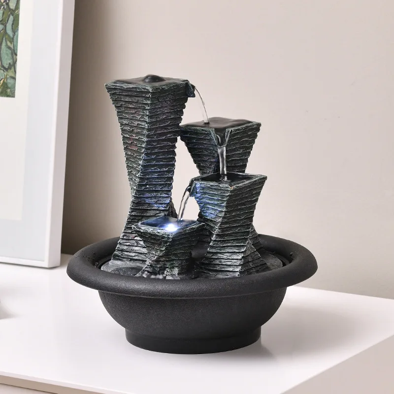Luvky Feng Shui Decor Tabletop Fountain With LED Lights Indoor Waterfall Feature - Calming and Relaxing Water Sound Desktop Size