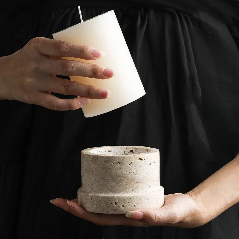 【Premium】French Designer Vintage Stone Candle Holder Natural Porous Marble Agate Jade Base Boho Home Decor Luxury Gift