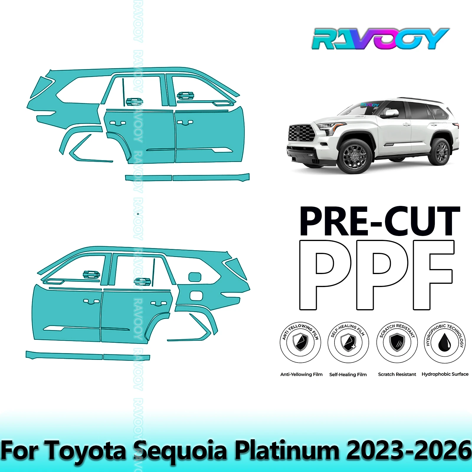 لتويوتا سيكويا البلاتين 2023-2026 8.5mil واضح ماتي قبل قطع باب PPF ومجموعة عمود A/B مجموعة طبقة حماية الطلاء من البولي يوريثان