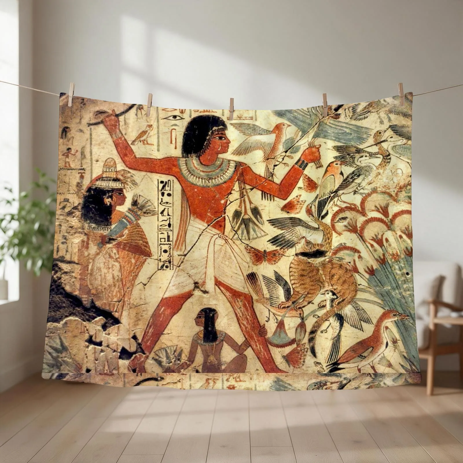 Ancient Egyptian Couple Hunting Throw Blanket Personalized Gift Warm Soft Plaid Decoratives Blankets