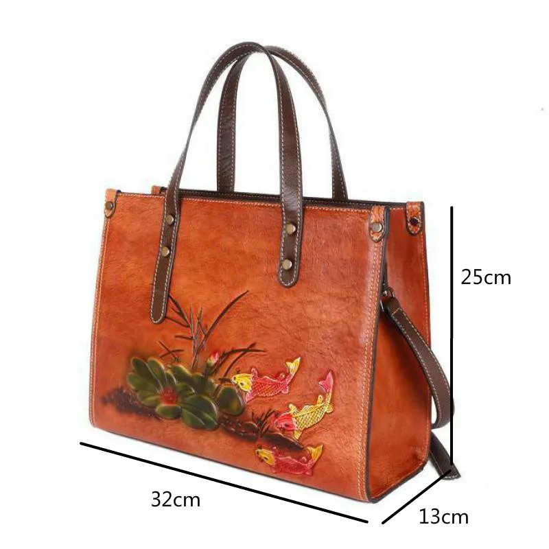 Johnature Vintage Large Capacity Women Bag 2024 New Genuine Leather Luxury Handbag First Layer Cowhide Shoulder Bags Casual Tote