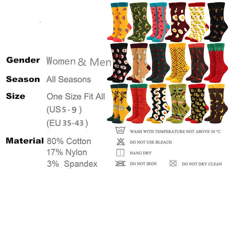 1Pairs الجوارب النسائية مضحك لطيف الكرتون الفاكهة الموز الأفوكادو الليمون الأناناس سعيد اليابان Harajuku هدية سكيت الجوارب