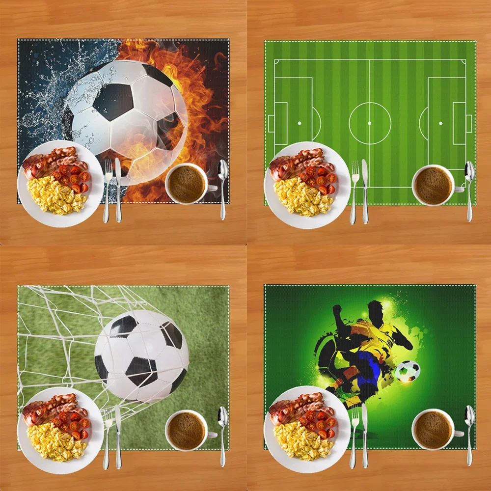 Soccer Football Field Print Placemat for Dining Table Linen Tableware Mat Coffee Cup Pads Dining Table Mats Kitchen Accessories