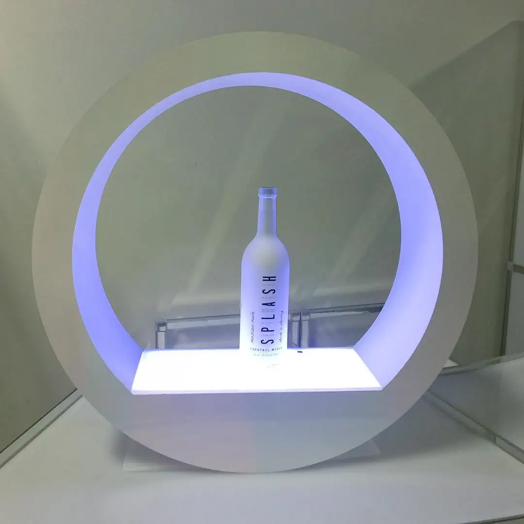 

Custom Manufacturing Acrylic Round Liquor Bottle Glorifier Display Stand VIP Service Presenter with Illuminated Circle Ring