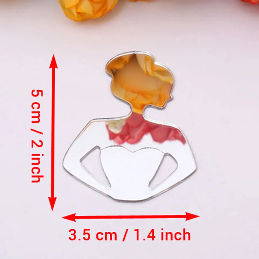 50pcs 4cm 5cm 6cm High Small Mirror Princess Wedding Acrylic Sticker Bridal Guest Gifts Party Decor Favors Engagement Supplies