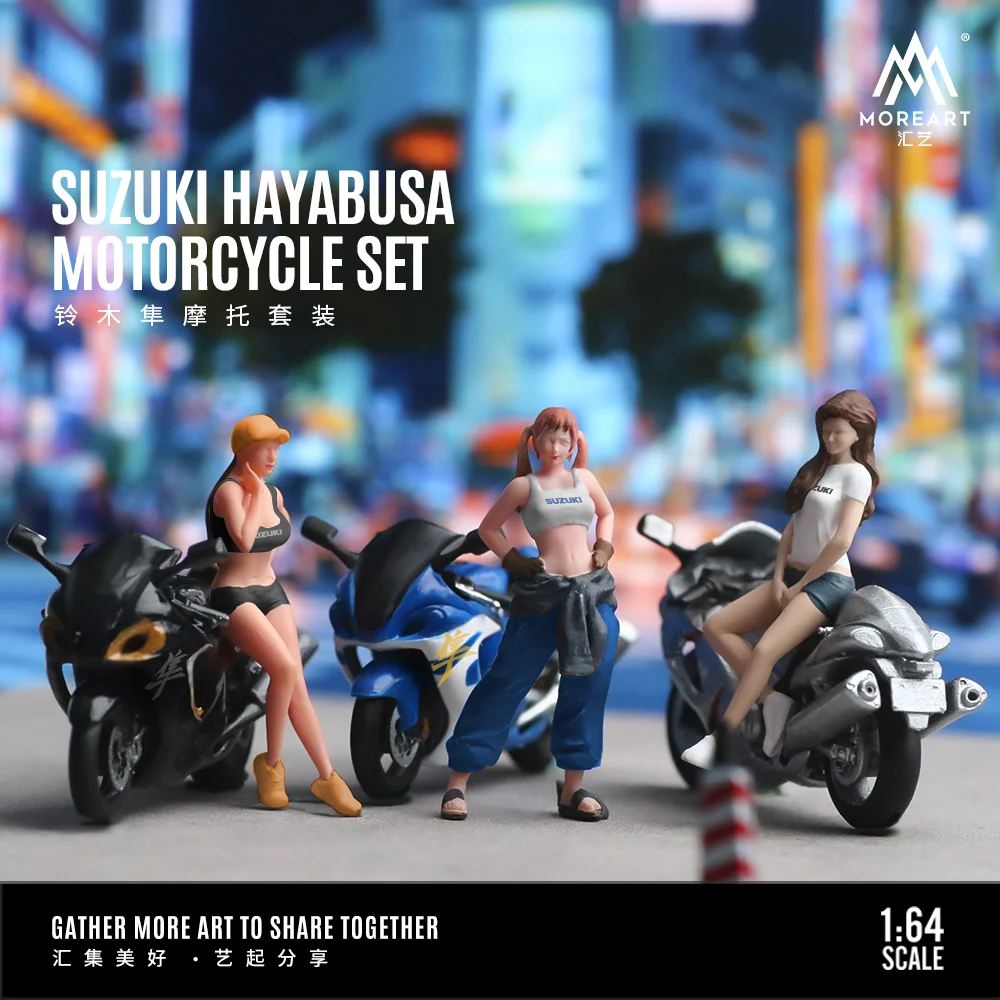 MoreArt 1:64 Suzuki Hayabusa Motorcycle Action figure Set - black/White/blue