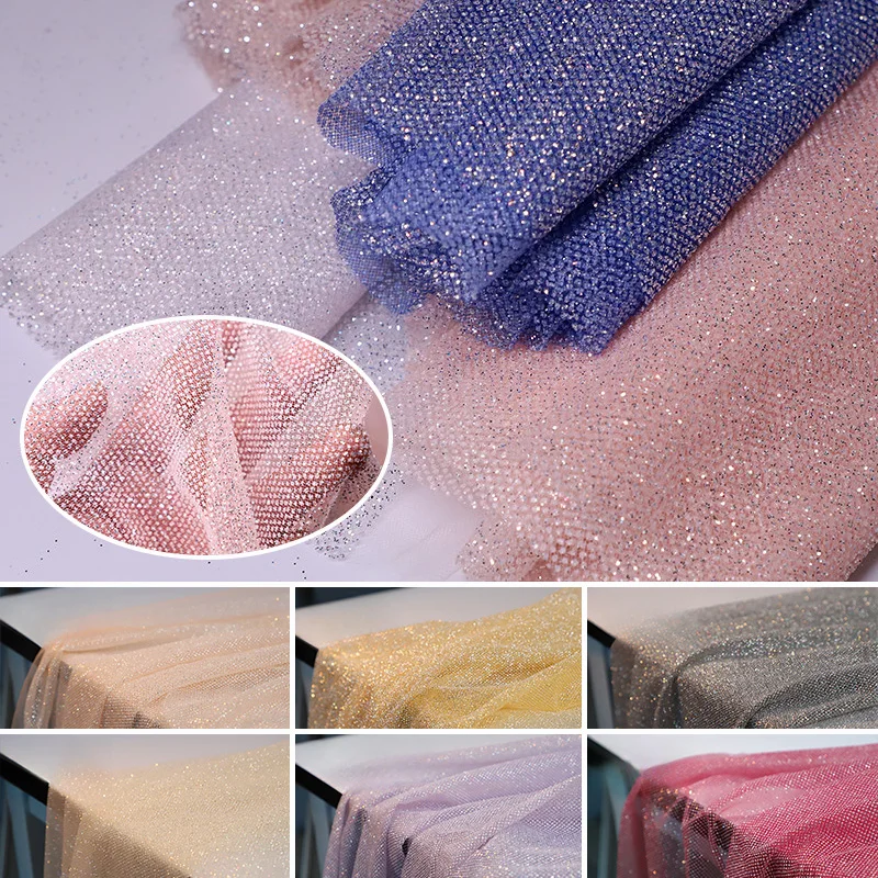 100/300/500cm X150cm Shiny Glitter Mesh Fabric Soft Yarn Tulle Fabric For Wedding Dress Veil Background Yarn Diy Apparel