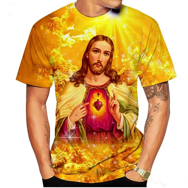 2022 Summer Men Ladies Jesus Religious 3D Printing T-Shirt Harajuku God Cartoon T-Shirt Men Summer Fashion Casual Street Large S