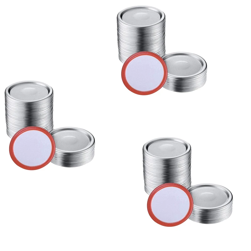 

LJL-300 Pcs Wide Mouth 86 MM Jar Canning Lids, Reusable Leak Proof Split-Type Silver Lids With Silicone Seals Rings