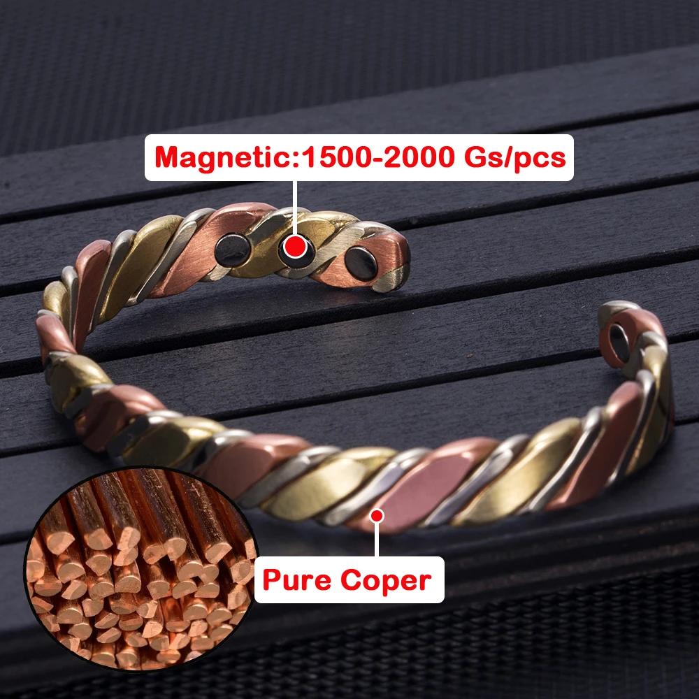 Vinterly Pure Copper Bracelets Female Magnetic Rose Twisted Adjustable Cuff High Magnets Bangle 8mm Resizable Women Gift Jewelry