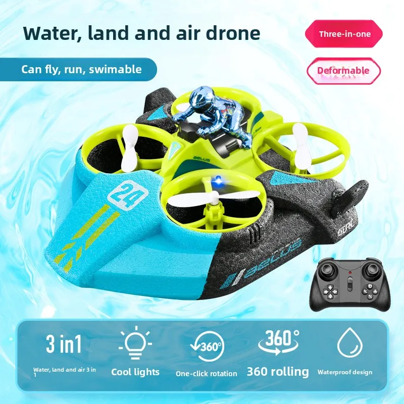Toy V24 Remote-controlled Airplane Three in One Unmanned Helicopter, Sea Land Air Flying Car, Elementary School Four Axle