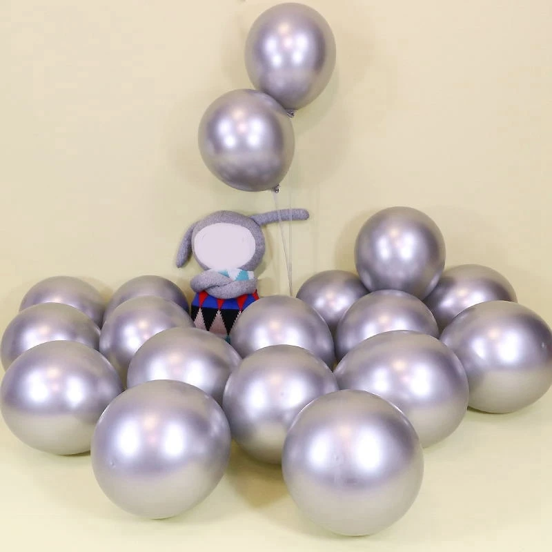 50Pcs 10 Inch Metallic Latex Balloons Thick Chrome Glossy Metal Pearl Balloon Globos for Party Decor - Silver