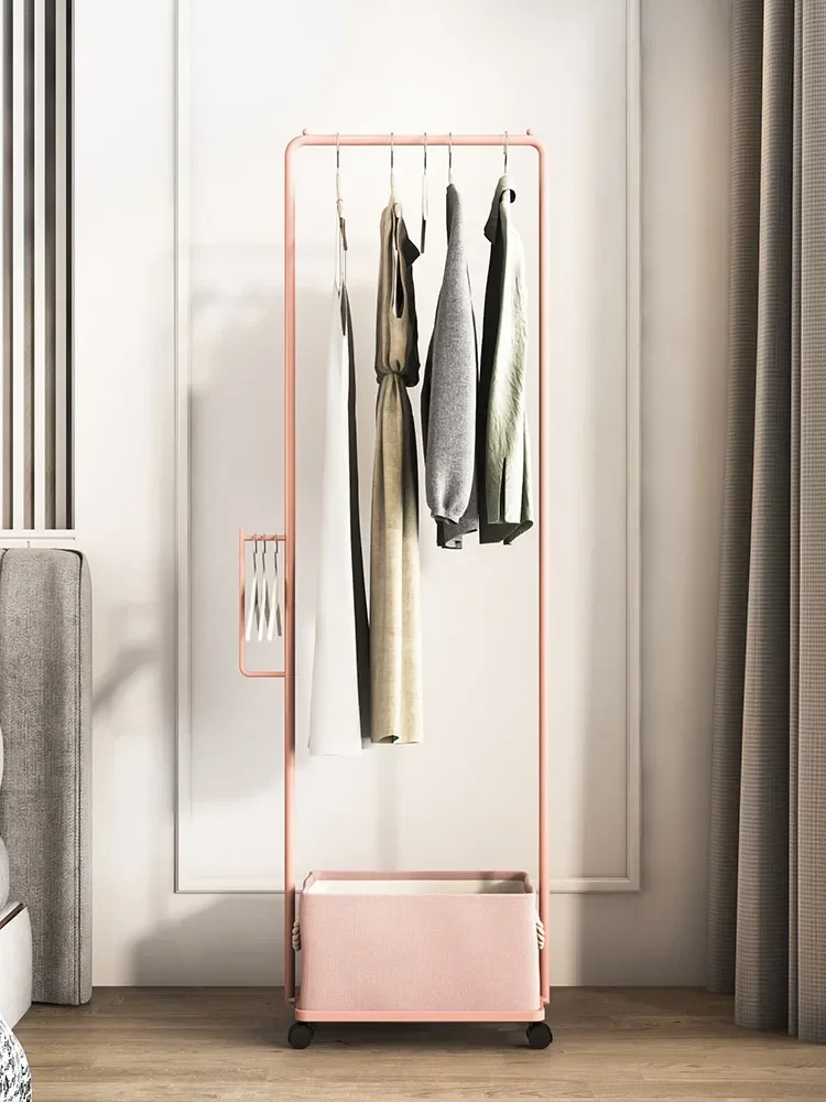 

-Nordic Wheeled Movable Simple Clothes Rack, Bedroom Floor To Ceiling Hanging Clothes Rack, Light Luxury Home