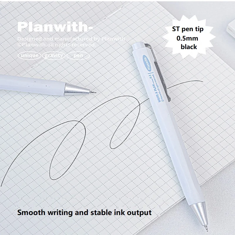 Planwith Metal Heavy Gel Pen 2pcs Set Minimally Designed Signature Pens      0.5mm Black High-end Writing Learning Stationery