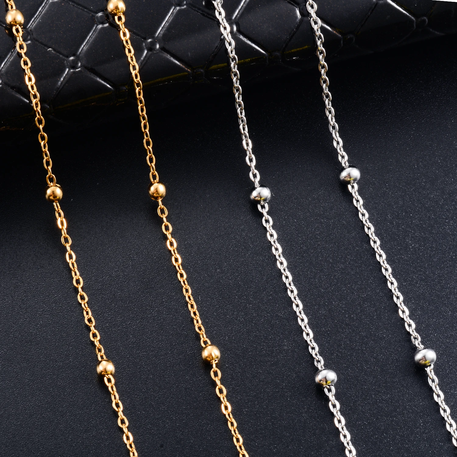 1.5mm Width Stainless Steel Gold Color Beads Ball link Chain Women Girl\'s Necklace Party Gift Jewelry