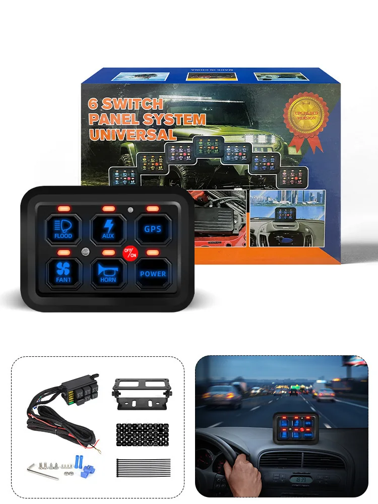 Automotive modification LED lights 6-way panel switch group fuse control power system Wrangler UTV RV