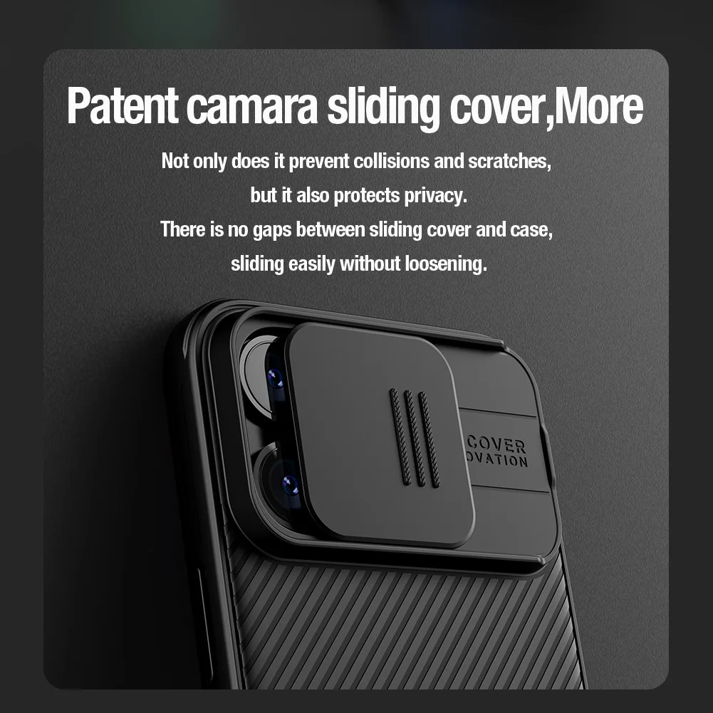 Nillkin Striped Phone Case for iPhone 15 Pro Max / 14 Pro Max / 15 Plus / 15 Premium Upgraded Shockproof with Slide Camera Cover