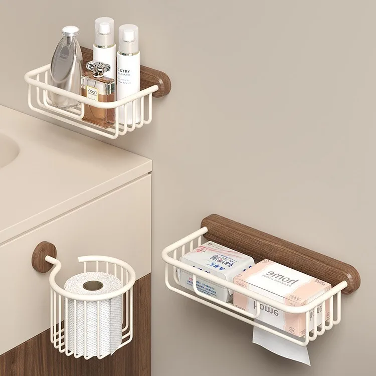 

Mid-Century Modern Tissue Basket Rattan Toilet Paper Holder Vintage-Inspired Bathroom Organizer No-Drill Wooden Rack Solid Wood