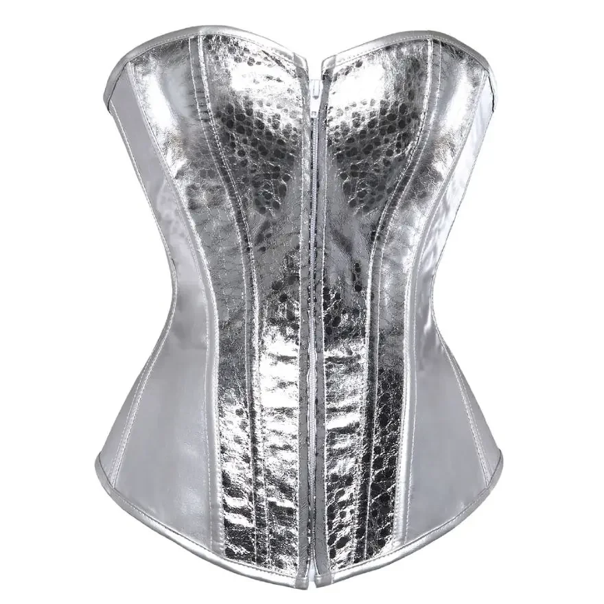 

Women Faux Leather Corset Top Sexy Gothic Vintage Lace-Up Golden Overbust Body Shaper Bustier Lingerie Waist Corselet