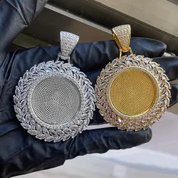 Hip Hop Jewelry 51mm Iced Out Custom Memory Picture Pendant Personalized Round Photo Necklace with Wheat Ear Shape ﻿