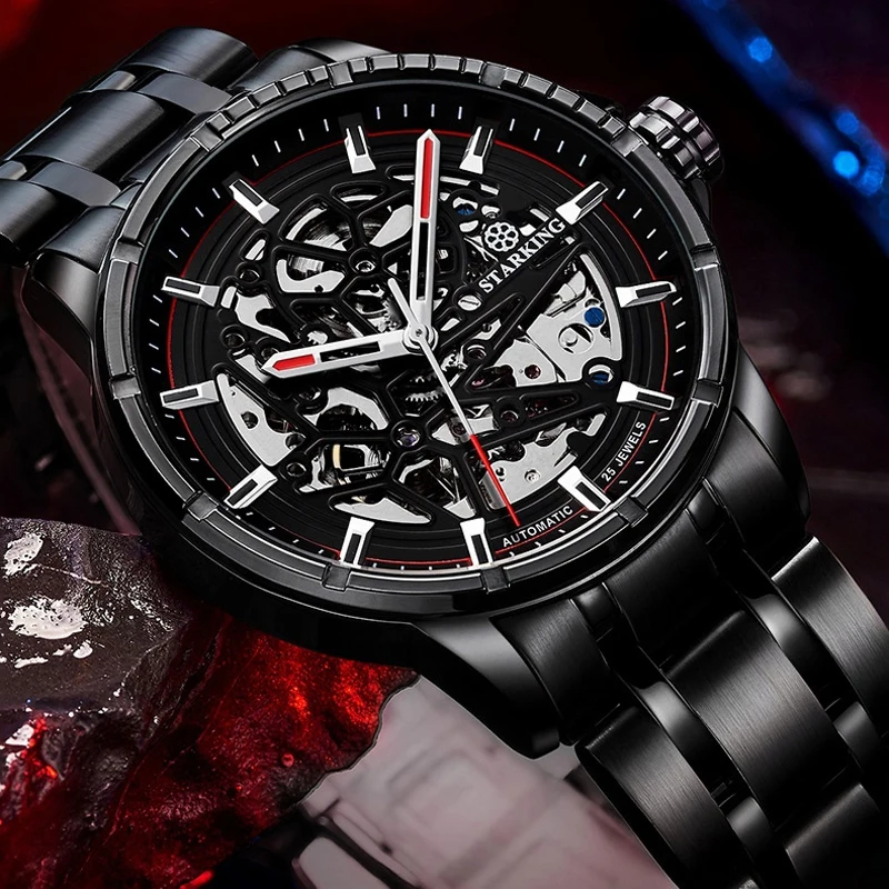 STARKING Brand New Luxury MIYOTA Movement Mechanical Watch for Men Stainless Steel 50M Waterproof Fashion Skeleton Watches Mens