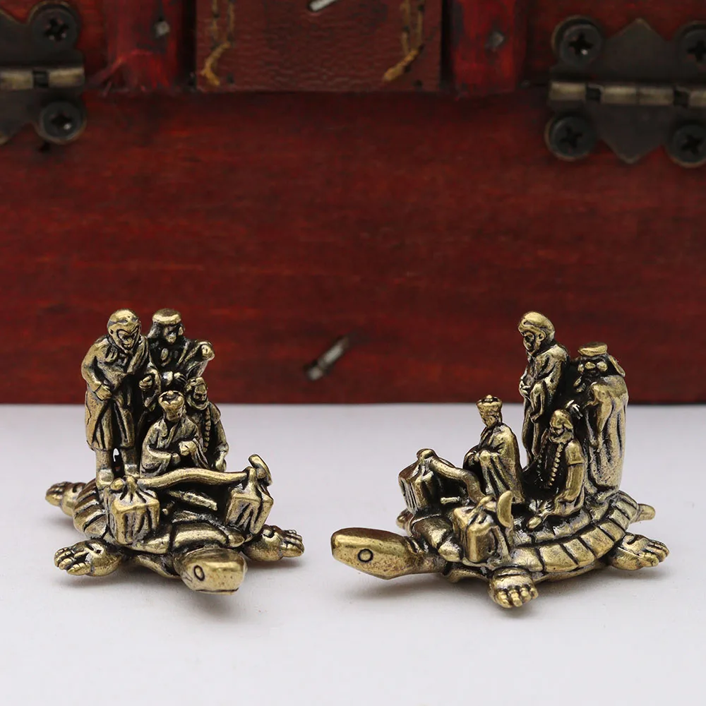 Brass Tang Priest Three Disciples Small Statue Desktop Ornaments Vintage Figurines Model Home Decorations Crafts Accessories ﻿