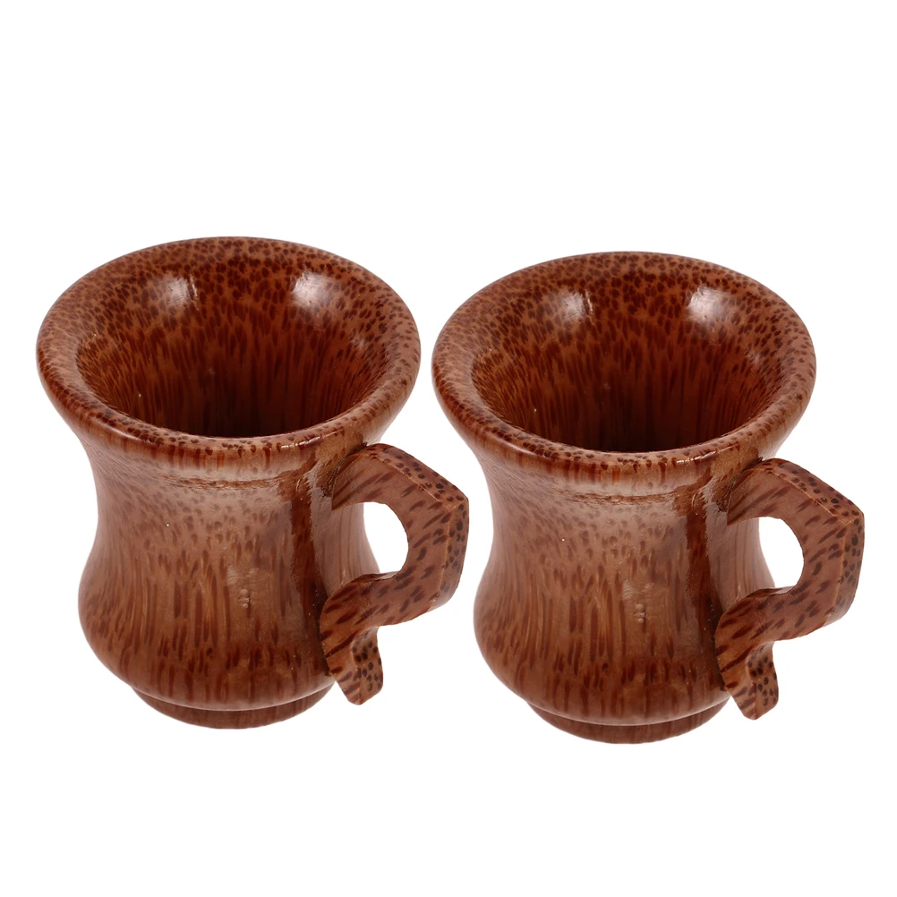 

2 pcs Wooden Wine Cups Natural Coconut Wood Round Mugs For Tea Coffee Beer Hot Drinks Home Office Decor Beverage Set