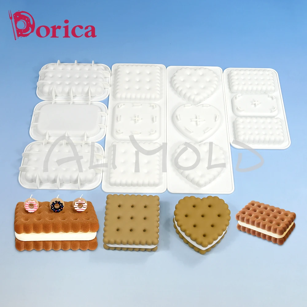 Rectangle Square Heart Shape Cookie Silicone Mousse Mold Pastry Chocolate Mold Dessert Cake Decorating Bakeware DIY Candle Mould