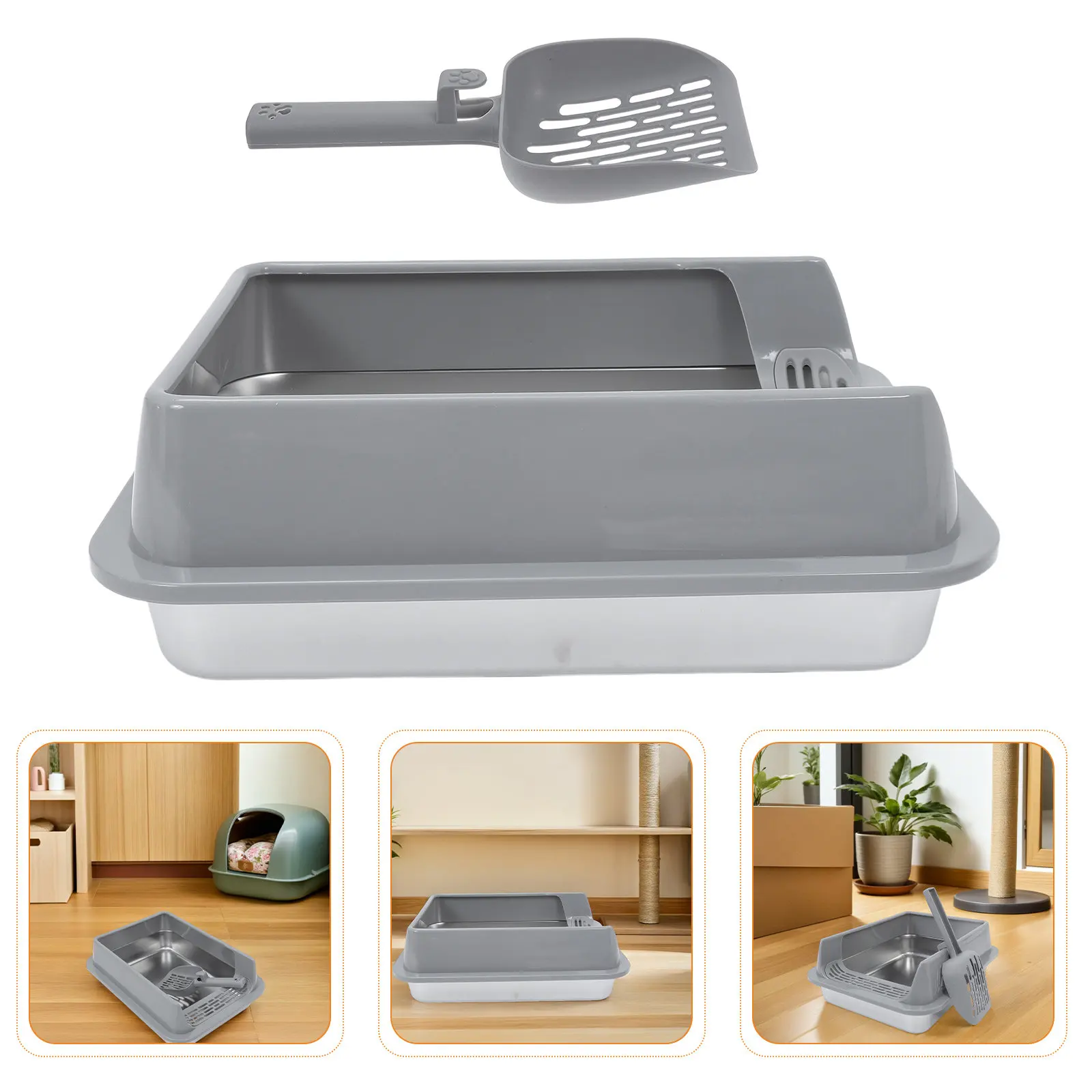 Cat Litter Boxes for Indoor Cats Pan Metal Holder Supplies Tray Stainless Steel