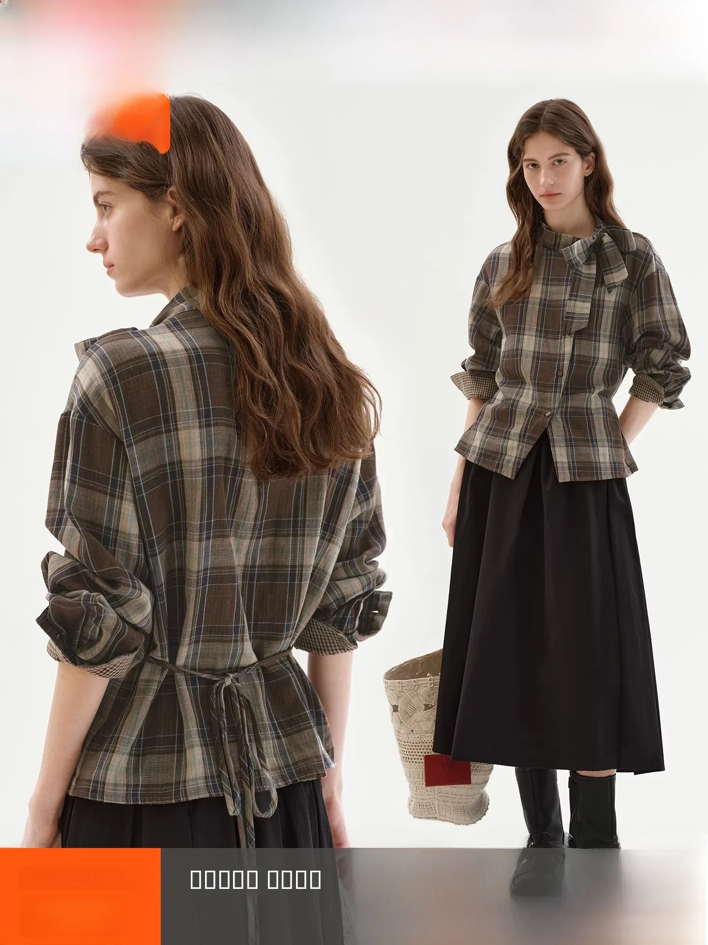 

Женская рубашка Fano из 100% хлопка в клетку, весна 2026, с уникальным дизайном завязок, на пуговицах, для повседневной носки, простая, с длинным рукавом