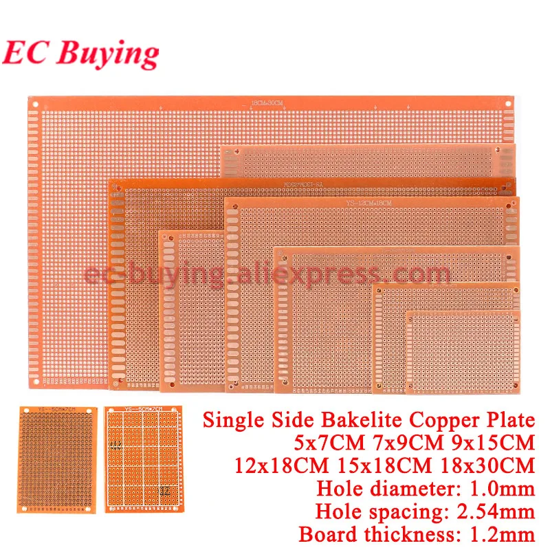 1Pc-2Pcs Single Side Circuit Board 18*30 15*18 12*18 9*15 7*9 5*7CM Universal Prototype PCB Experimental Bakelite Copper Plate