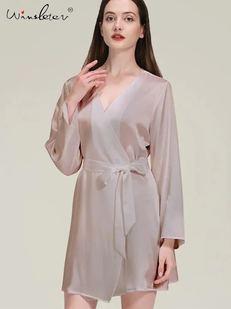 

Silky Sleepwear,Ladies Elegant Nightgown,19Momme 100%Pure Real Silk Mini Robe for Women,2024 New Natural Pajamas P3D037QM