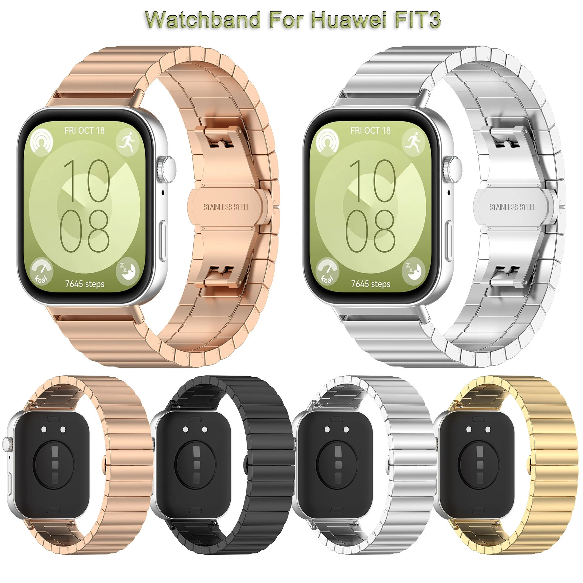 24mm width Stainless Steel Strap for Huawei Watch Fit3  176mm Length Steel Strip for Huawei Fit3 Bracelet 4 Color to choose