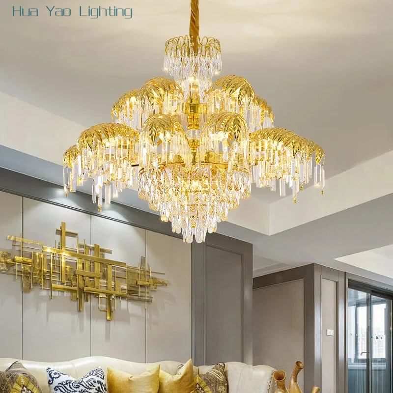 European Living Room Crystal Chandelier Tree Shape French Dining Room Bedroom Light Palace Golden Villa Hotel Hall Chandelier